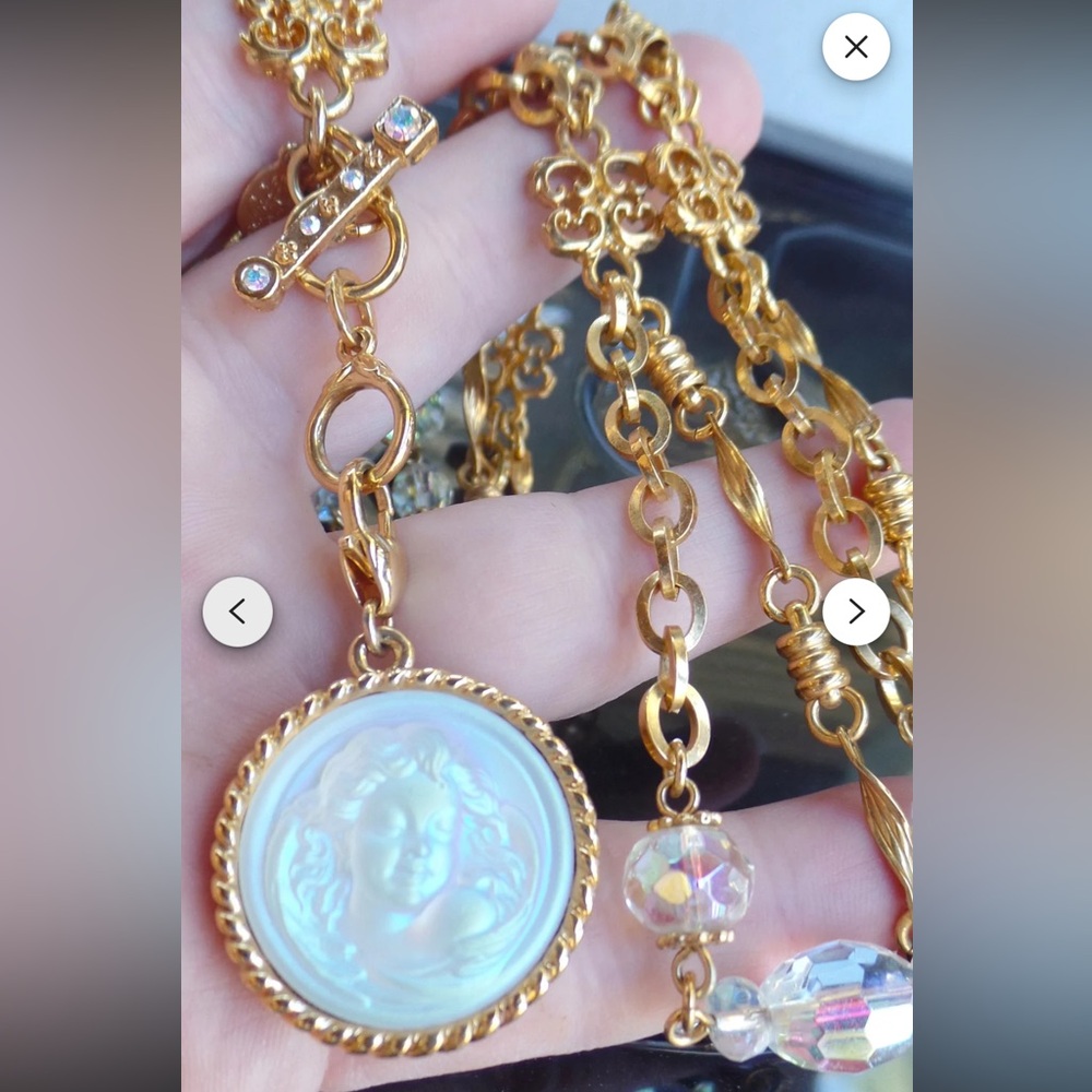 Kirks Folly Gold and Iridescent Cameo Necklace